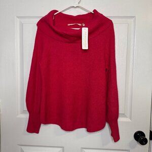 Soft Surroundings Bright Rose Cashmere Ribbed Cowl Neck Sweater size Small NEW